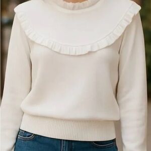 French Collection
Babysoft Crewneck Ruffle Sweater in Winter White Size M